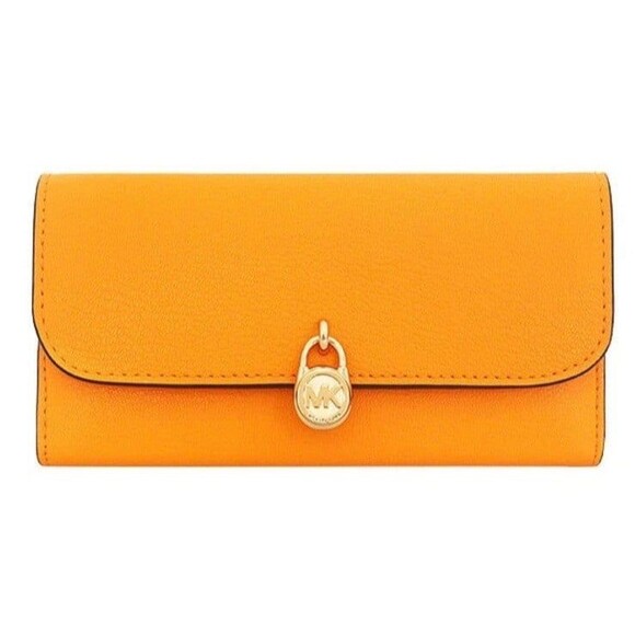 New Michael Kors Hamilton Large Flap Continental Wallet Leather Pop Orange - Picture 1 of 5